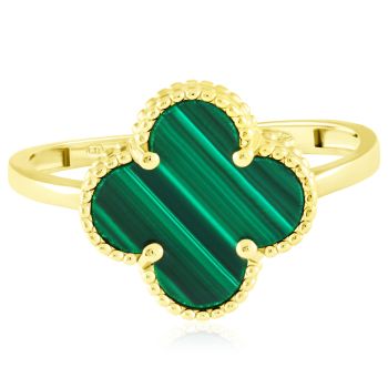 Zlatý prsten Čtyřlístek se zeleným malachitem ve stylu Vintage - velký