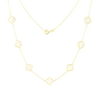 Zlatý náhrdelník se Čtyřlístky ve Vintage stylu s bílou perletí