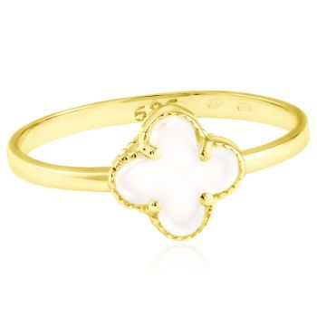 Zlatý prsten Čtyřlístek s bílým onyxem ve stylu Vintage - malý