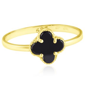 Zlatý prsten Čtyřlístek s onyxem ve stylu Vintage - malý