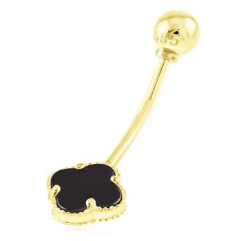 Zlatý piercing Čtyřlístek s Onyxem do pupíku ve stylu Vintage