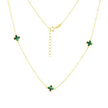 Zlatý náhrdelník Čtyřlístky s malachity