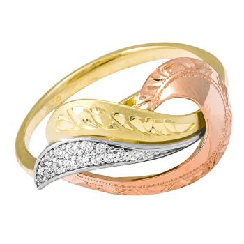 Zlatý prsten Filip Horák model 3109 - bílé zirkony, žluto-bílo-červené zlato