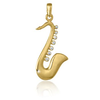 Zlatý přívěsek Saxofon zdobený zirkony