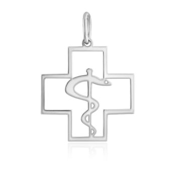 Přívěsek lékařský znak v kříži - Aeskulapova hůl z bílého zlata
