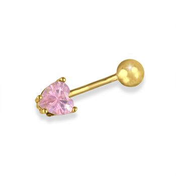 Zlatý piercing do pupíku srdíčko s růžovým kamenem