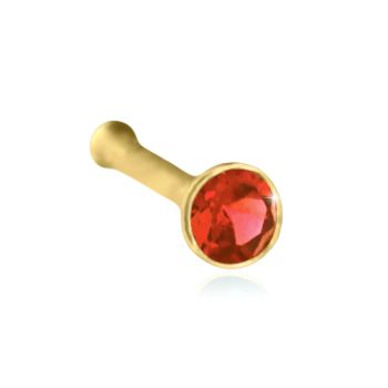 Zlatý kulatý piercing do nosu s červeným kamenem