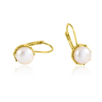 Zlaté perlové náušnice na klapku - bílá perla Ø 7 mm