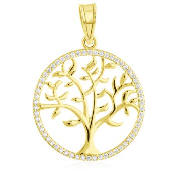 Působivý zlatý přívěsek Strom života zdobený zirkony