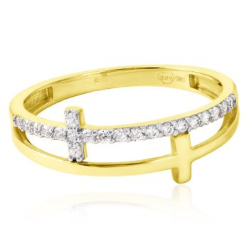 Elegantní zlatý prsten s křížky