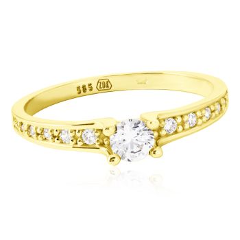 Zlatý zásnubní prsten stylu Side Stone