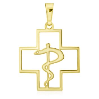 Zlatý přívěsek lékařský znak v kříži - Aeskulapova hůl