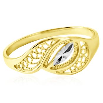 Zlatý prsten zdobený filigrány a gravírováním