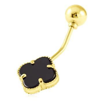 Zlatý piercing Čtyřlístek s Onyxem do pupíku ve stylu Vintage