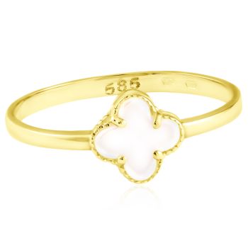 Zlatý prsten Čtyřlístek s bílým onyxem ve stylu Vintage - mini