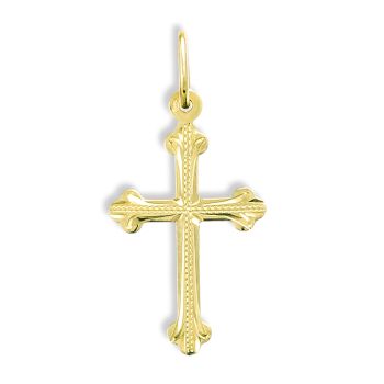 Zlatý přívěsek Kříž s ruční rytinou - listový tvar