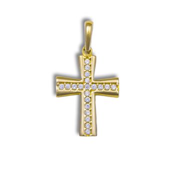 Křížek ze žlutého zlata - vykládaný zirkony